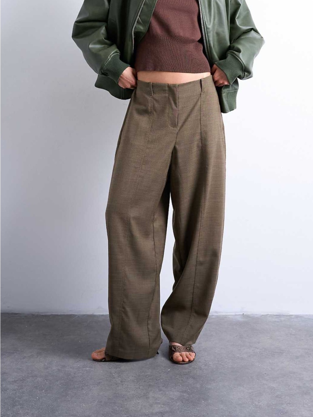 Topshop Khaki Balloon-Leg Tapered Pants